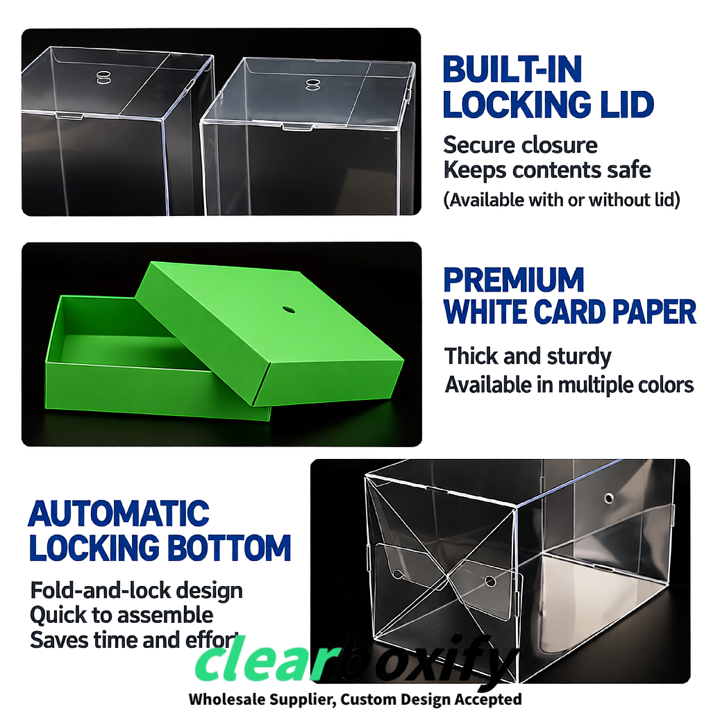 Avocado Green Clear Toy Display Boxes with White Base & Top | Wholesale Bulk Packaging