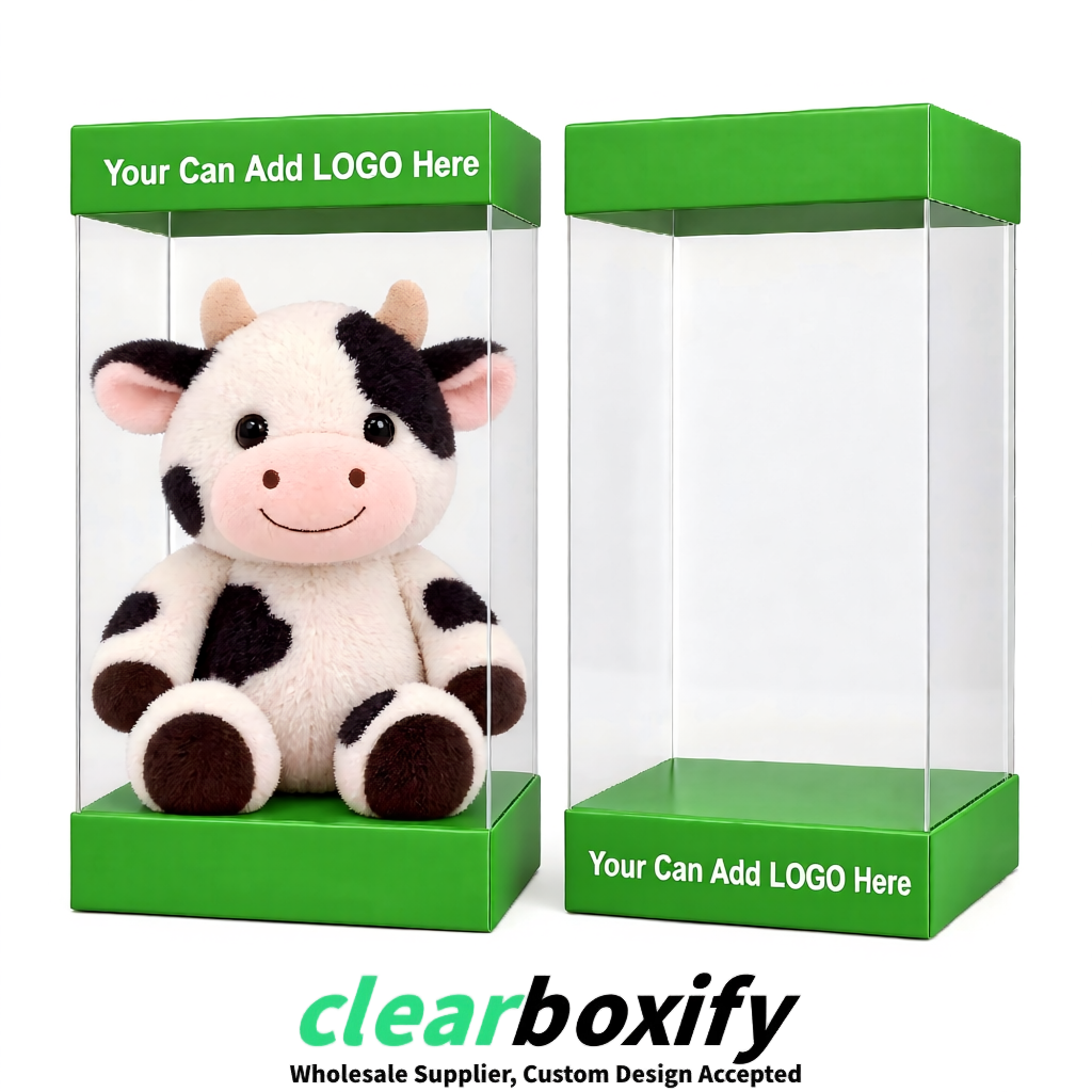 Avocado Green Clear Toy Display Boxes with White Base & Top | Wholesale Bulk Packaging