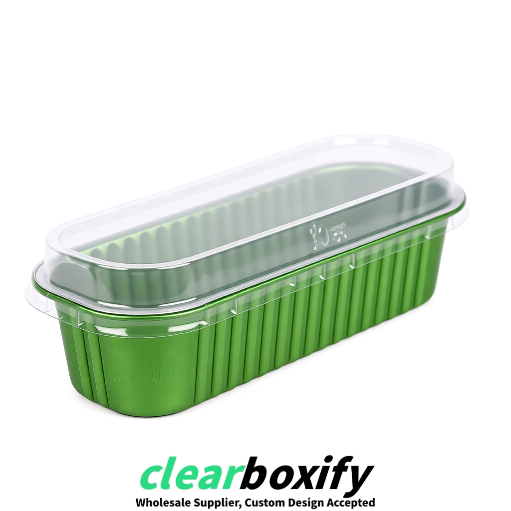Avocado Green Mini Loaf Pans with Clear Lids 6.8oz Rectangular Aluminum Foil Baking Pans Supplier