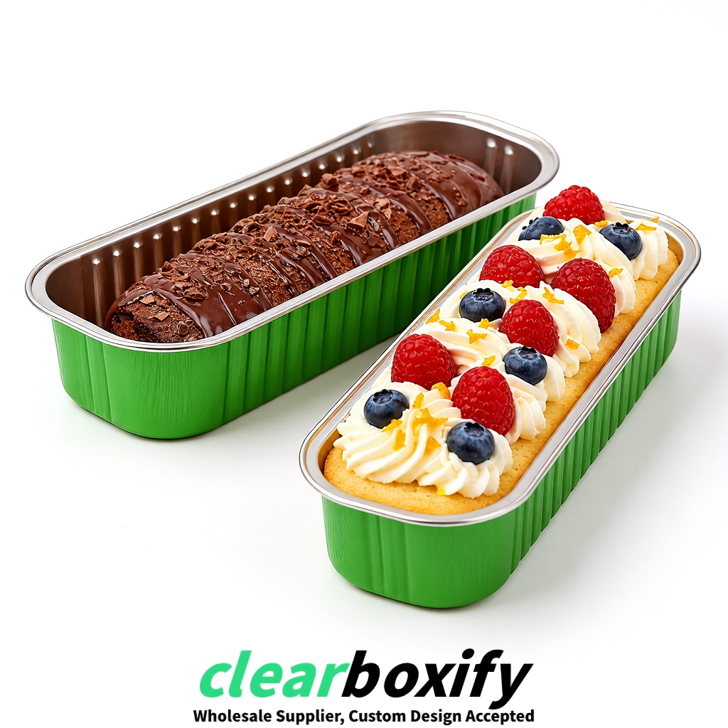 Avocado Green Mini Loaf Pans with Clear Lids 6.8oz Rectangular Aluminum Foil Baking Pans Supplier