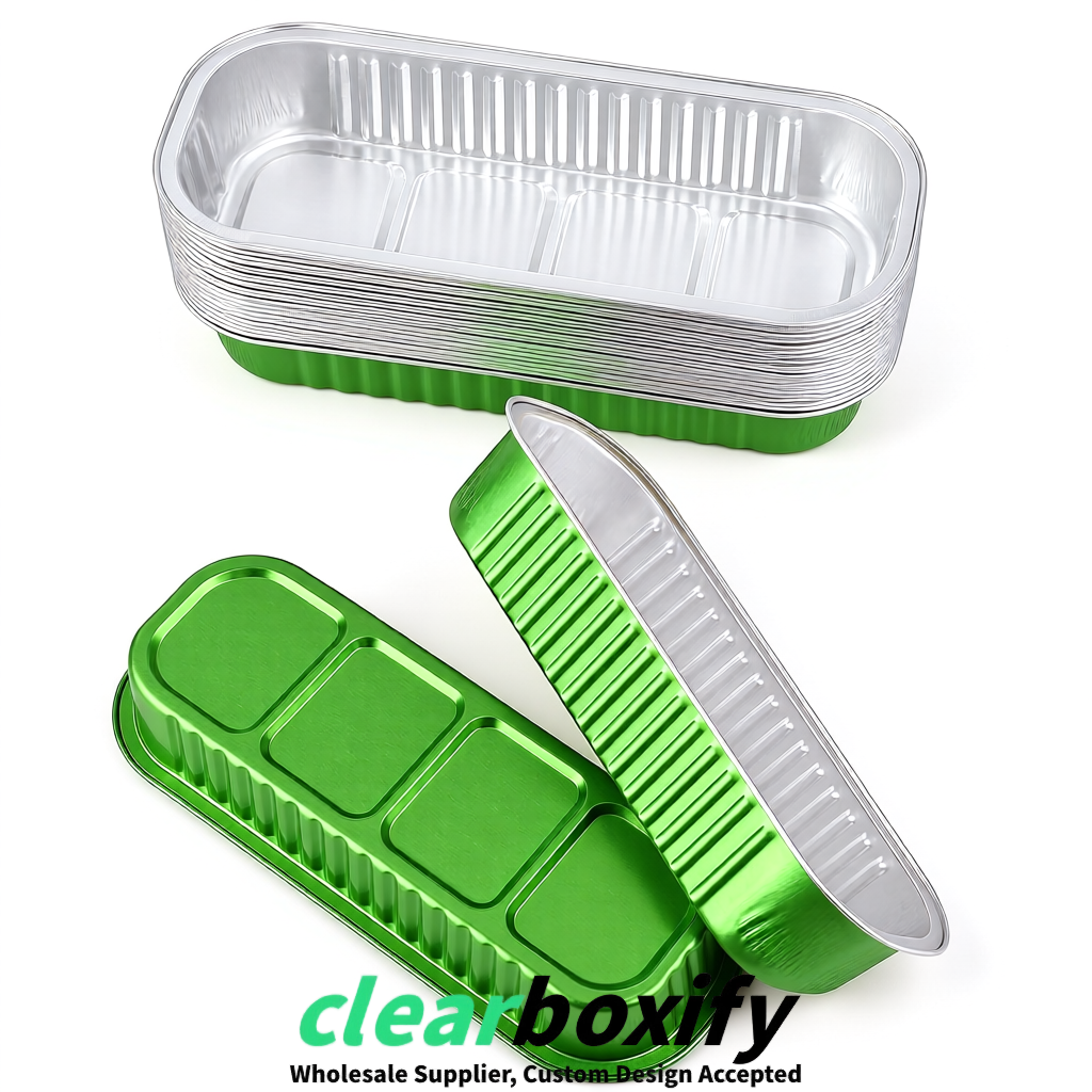 Avocado Green Mini Loaf Pans with Clear Lids 6.8oz Rectangular Aluminum Foil Baking Pans Supplier