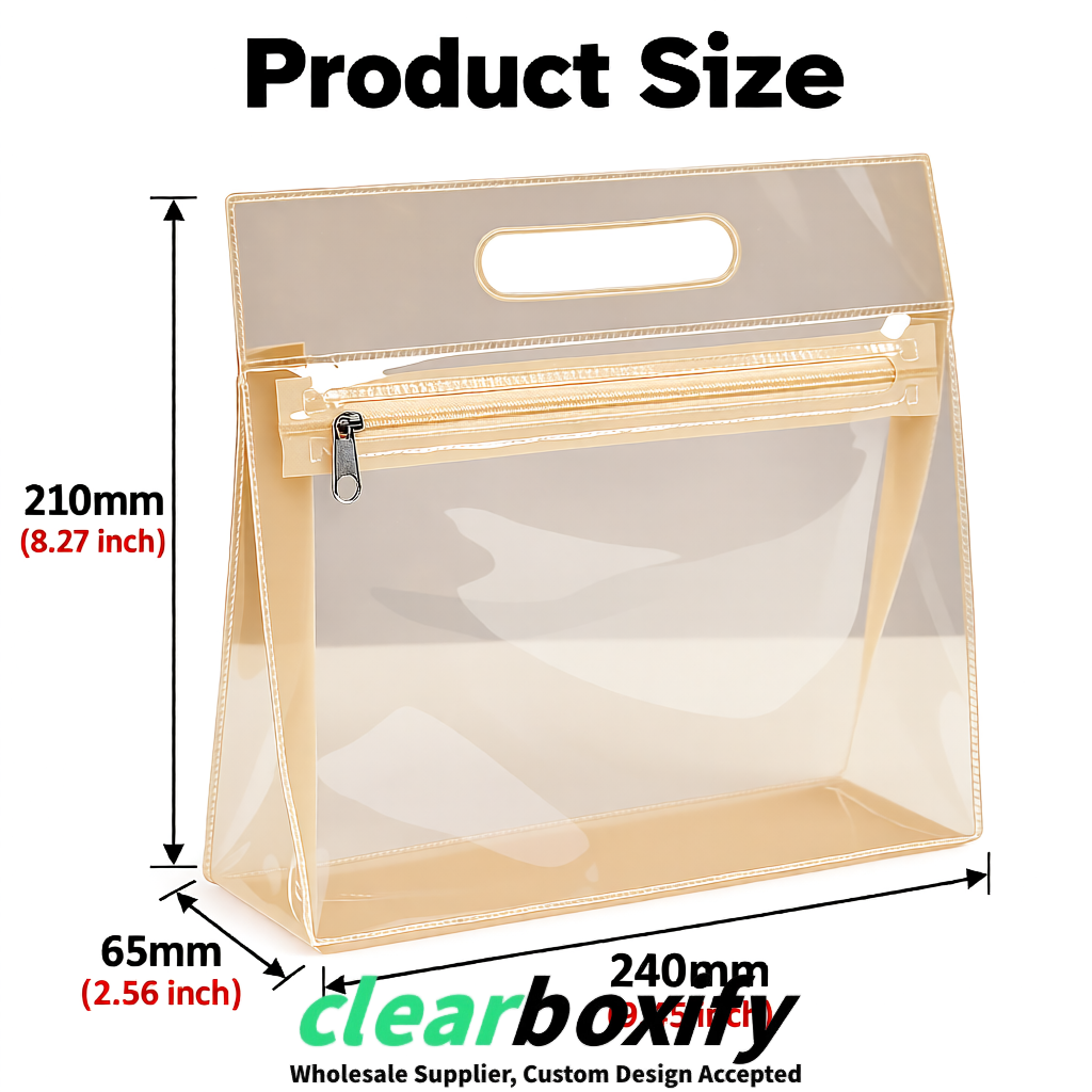 Beige EVA/PVC Cosmetic Bags | OEM/ODM Clear Zipper Makeup Pouches