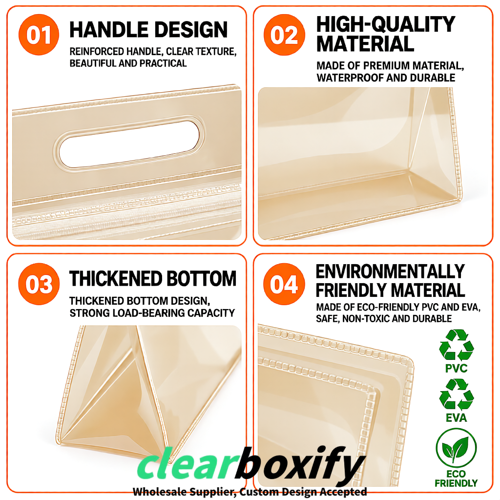 Beige EVA/PVC Cosmetic Bags | OEM/ODM Clear Zipper Makeup Pouches