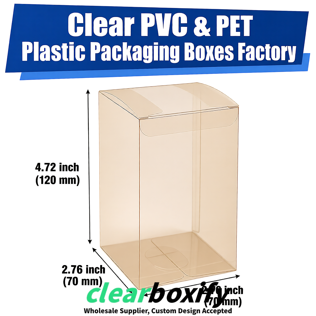 PPWR-Aligned Beige Translucent PVC & PET Boxes 60x60x180mm 76x76x76mm 70x70x70/100/120mm