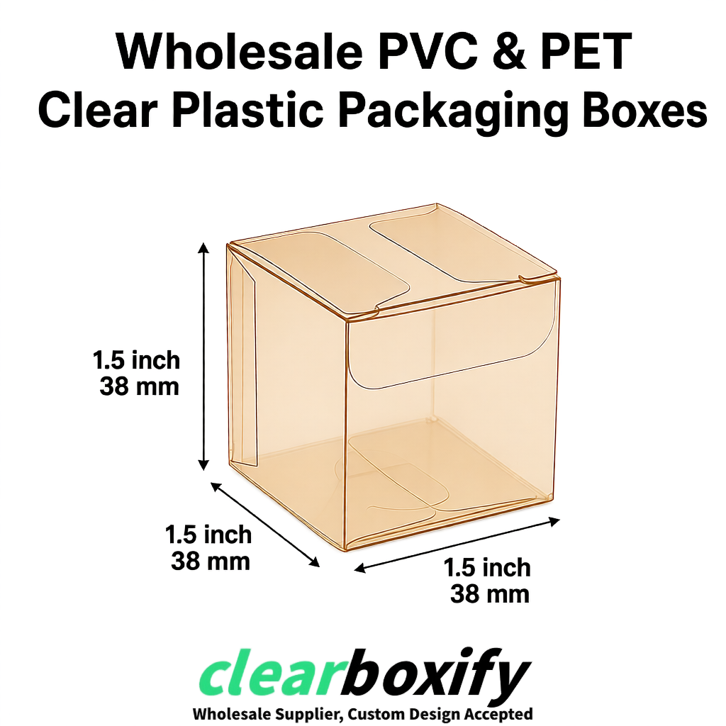 Beige Clear PVC & PET Boxes 38x38x38, 40x40x40, 50x50x50/80mm