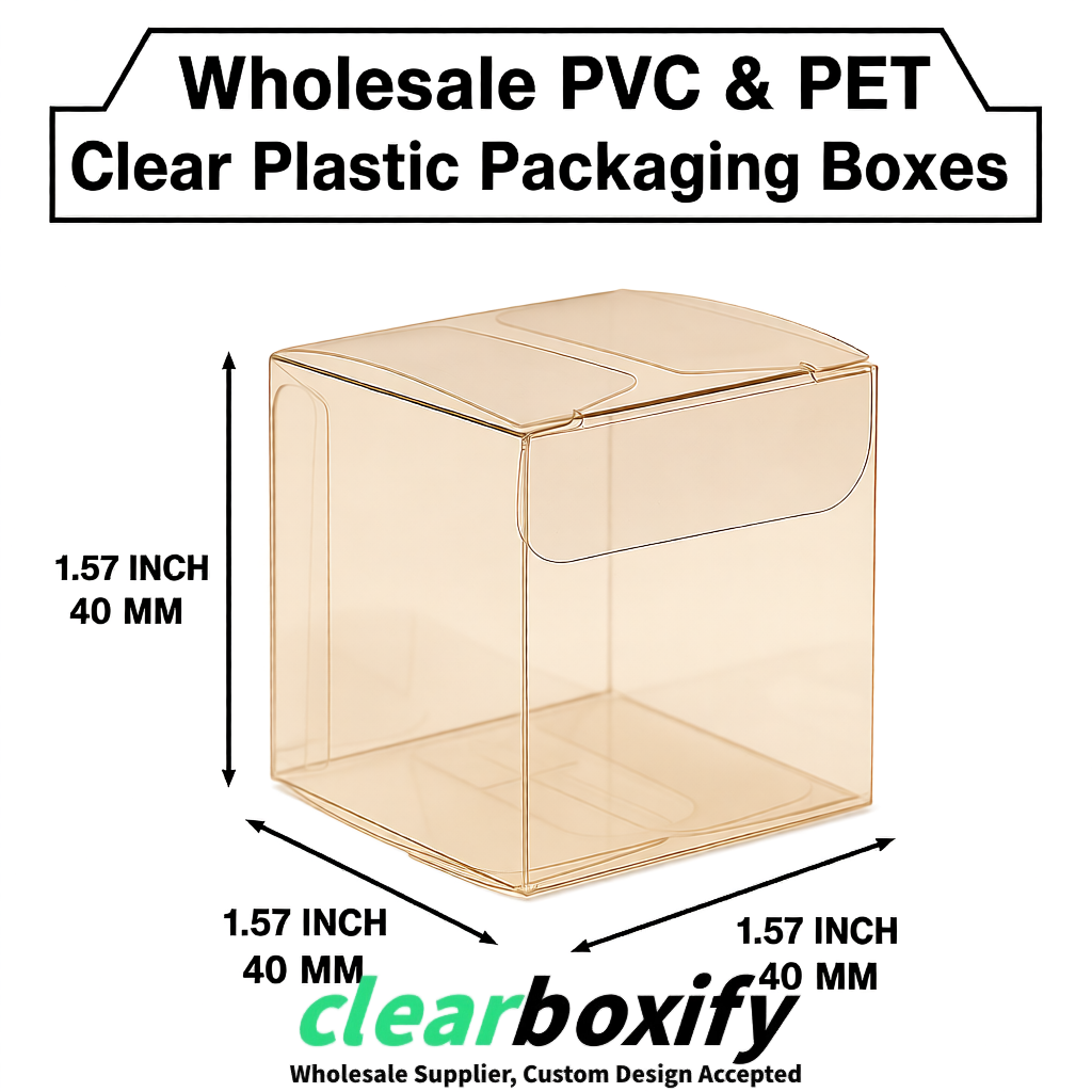 Beige Clear PVC & PET Boxes 38x38x38, 40x40x40, 50x50x50/80mm