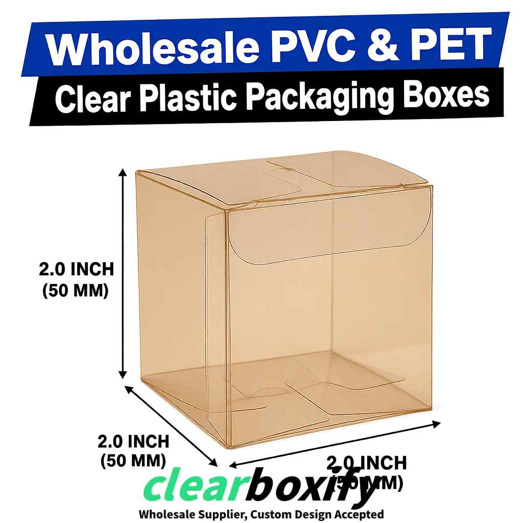 Beige Clear PVC & PET Boxes 38x38x38, 40x40x40, 50x50x50/80mm