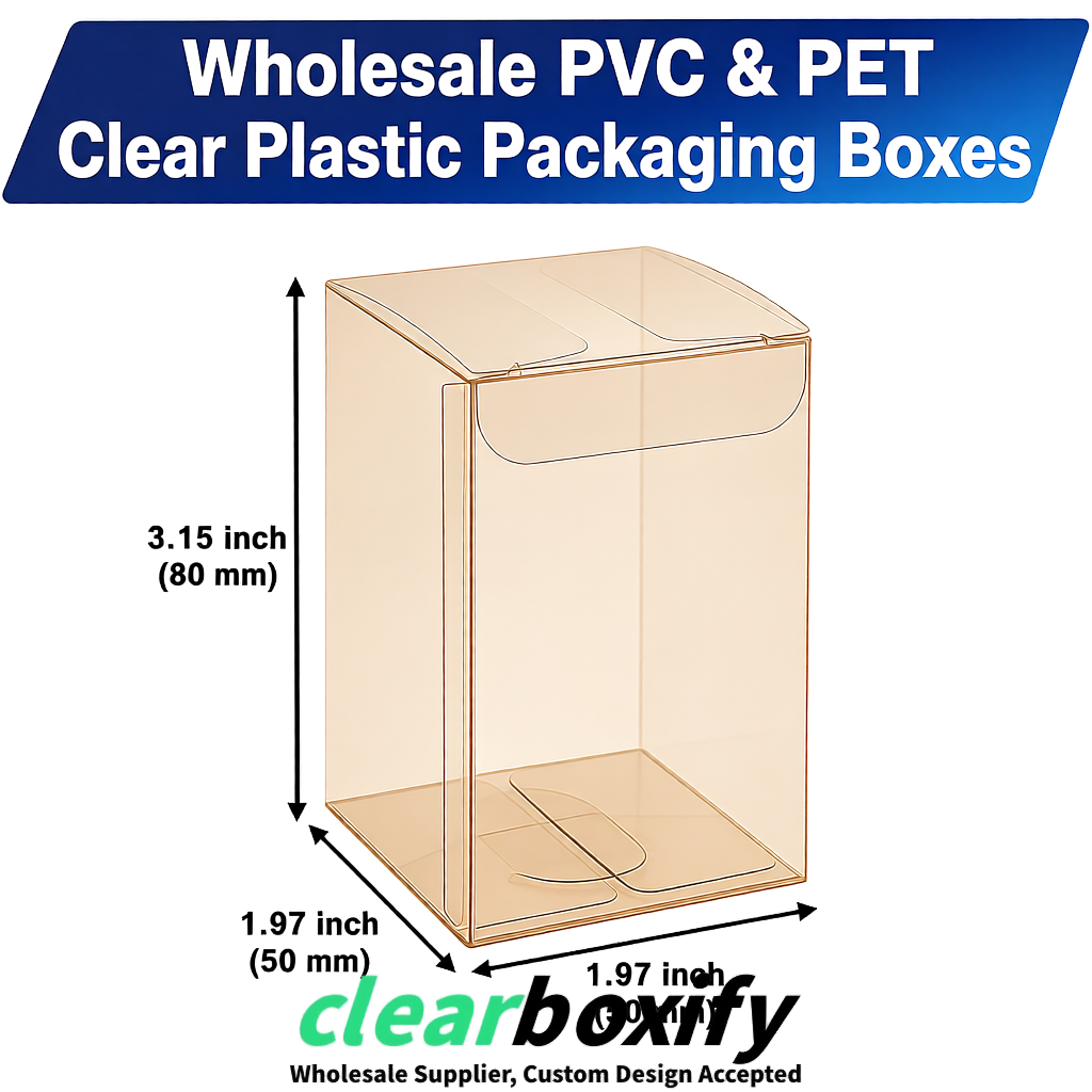 Beige Clear PVC & PET Boxes 38x38x38, 40x40x40, 50x50x50/80mm