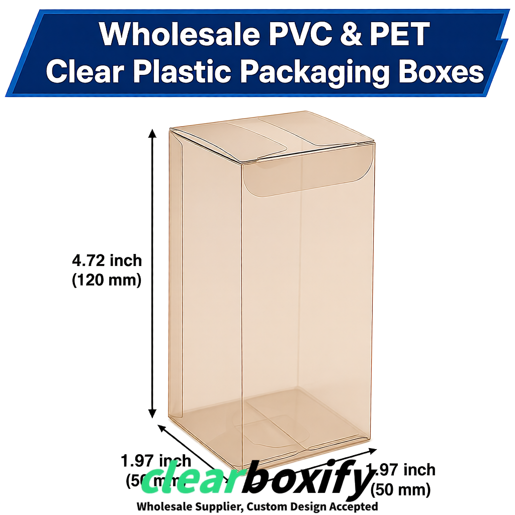 Beige Wholesale Clear PVC & PET Boxes 50x50x120/150/200mm 60x60x60/120 mm