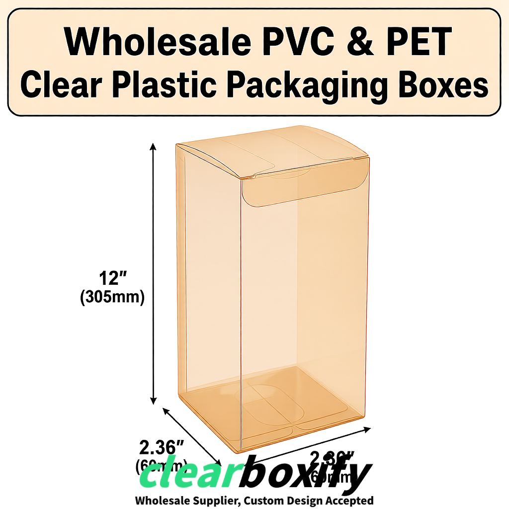 Beige Wholesale Clear PVC & PET Boxes 50x50x120/150/200mm 60x60x60/120 mm