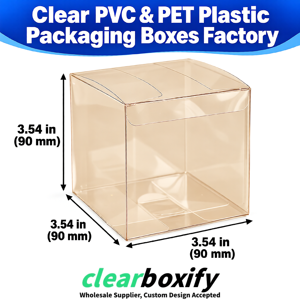 Wholesale Beige Clear PVC & PET Boxes 90x90x90mm 100x100x30/50/100mm