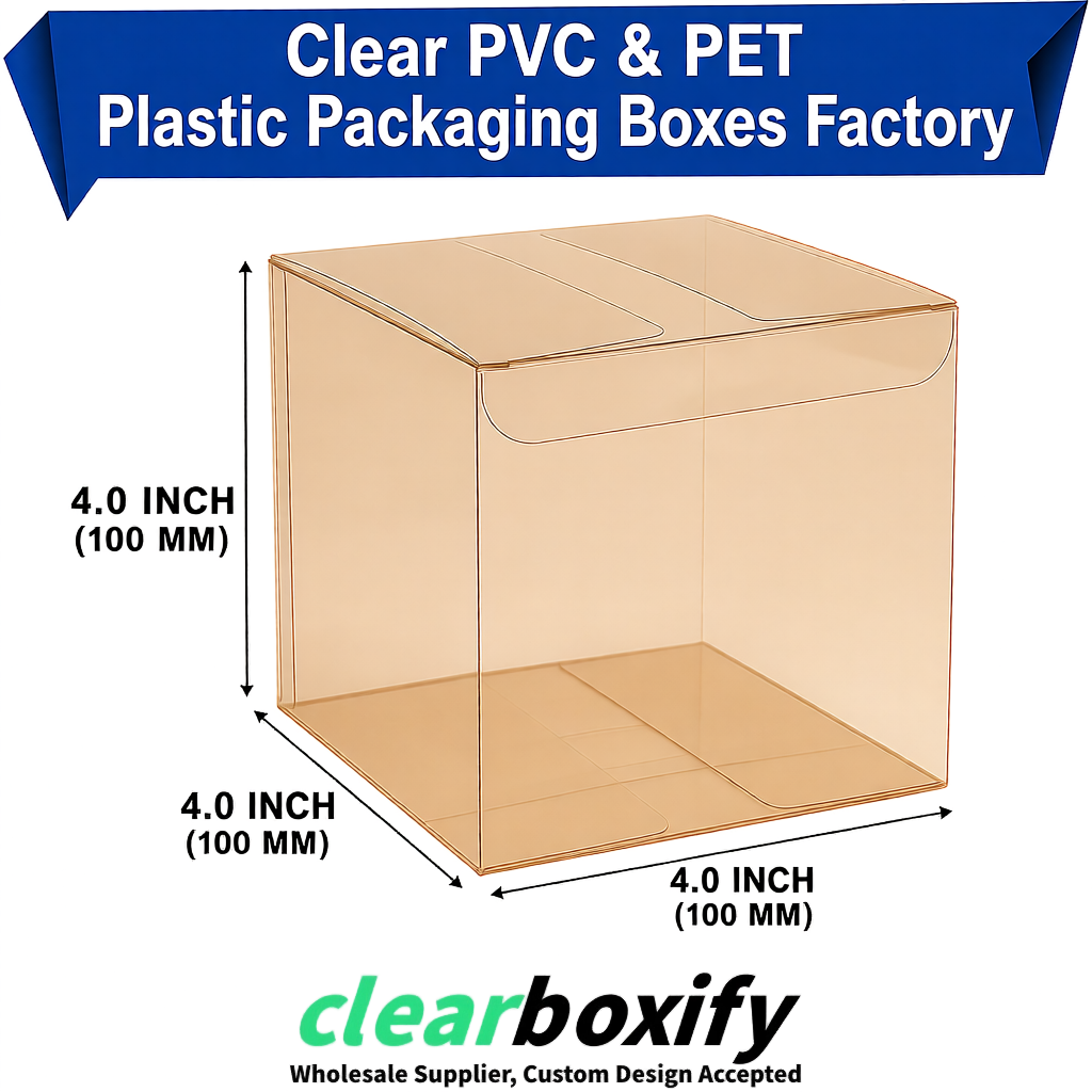 Wholesale Beige Clear PVC & PET Boxes 90x90x90mm 100x100x30/50/100mm