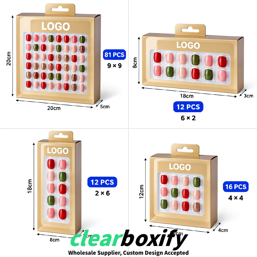 Beige Clear Press-on Nails Box with Hanging Hook | Plastic PVC PP PET Packaging Beige Clear Press-on Nails Box with Hanging Hook | Plastic PVC PP PET Packaging