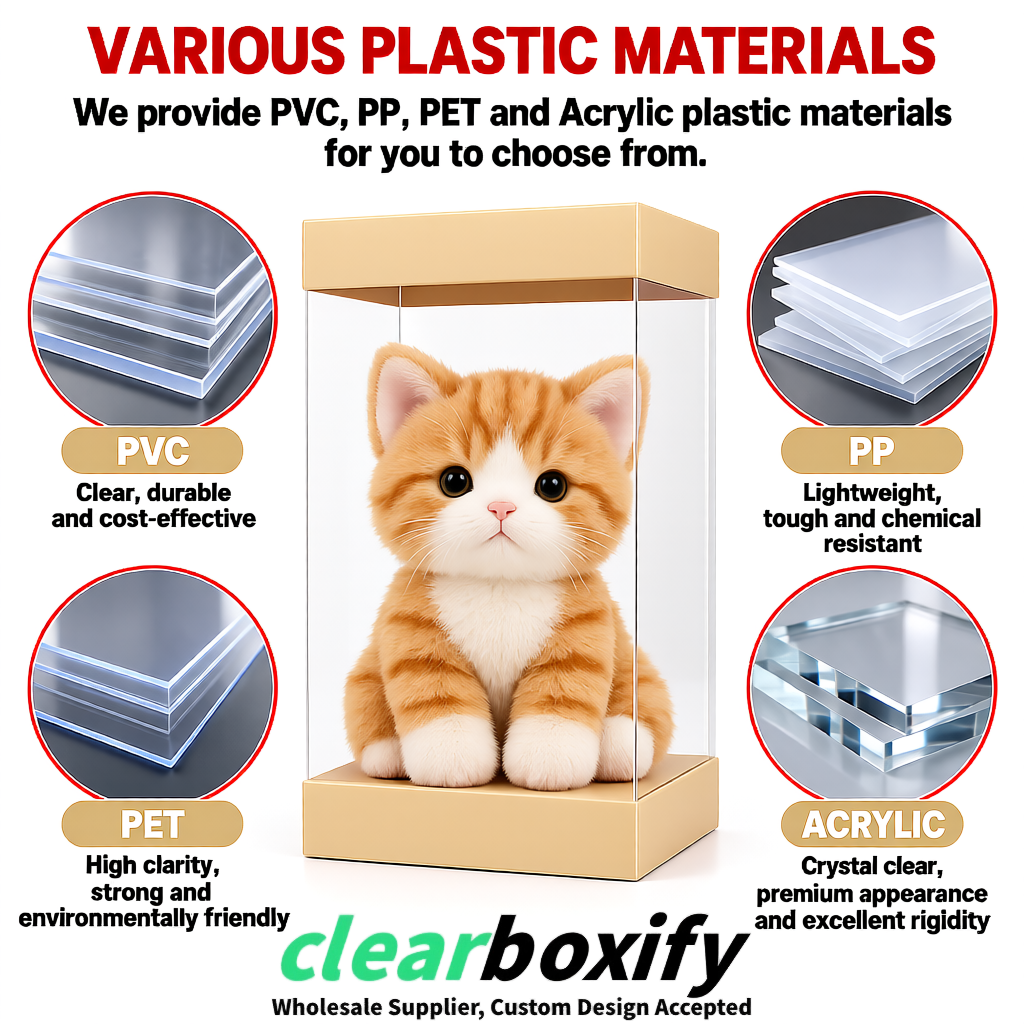 Beige Clear Toy Display Boxes with White Base & Top | Wholesale Bulk Packaging