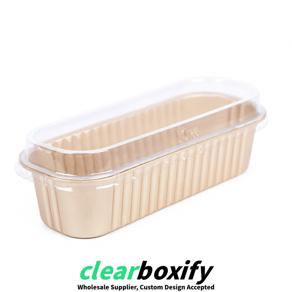 Beige Mini Loaf Pans with Clear Lids 6.8oz Rectangular Aluminum Foil Baking Pans Supplier