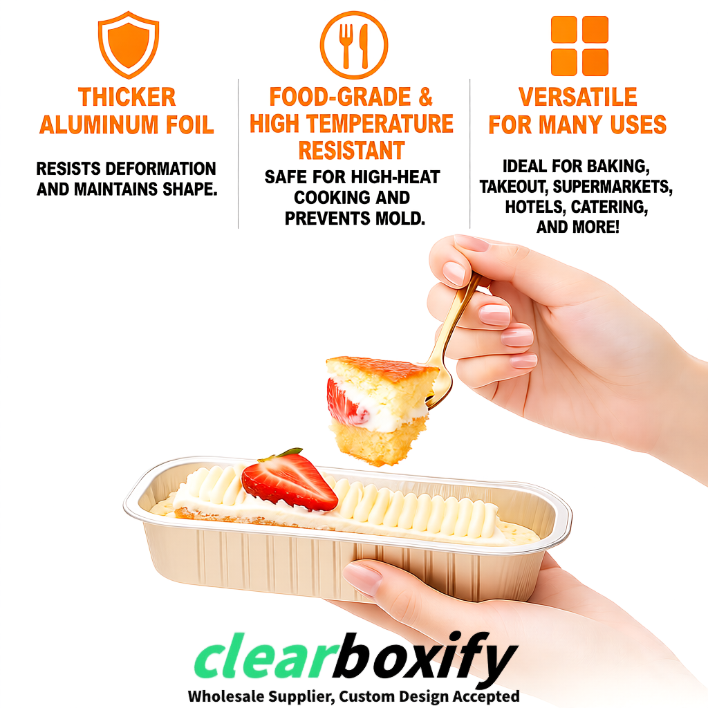 Beige Mini Loaf Pans with Clear Lids 6.8oz Rectangular Aluminum Foil Baking Pans Supplier