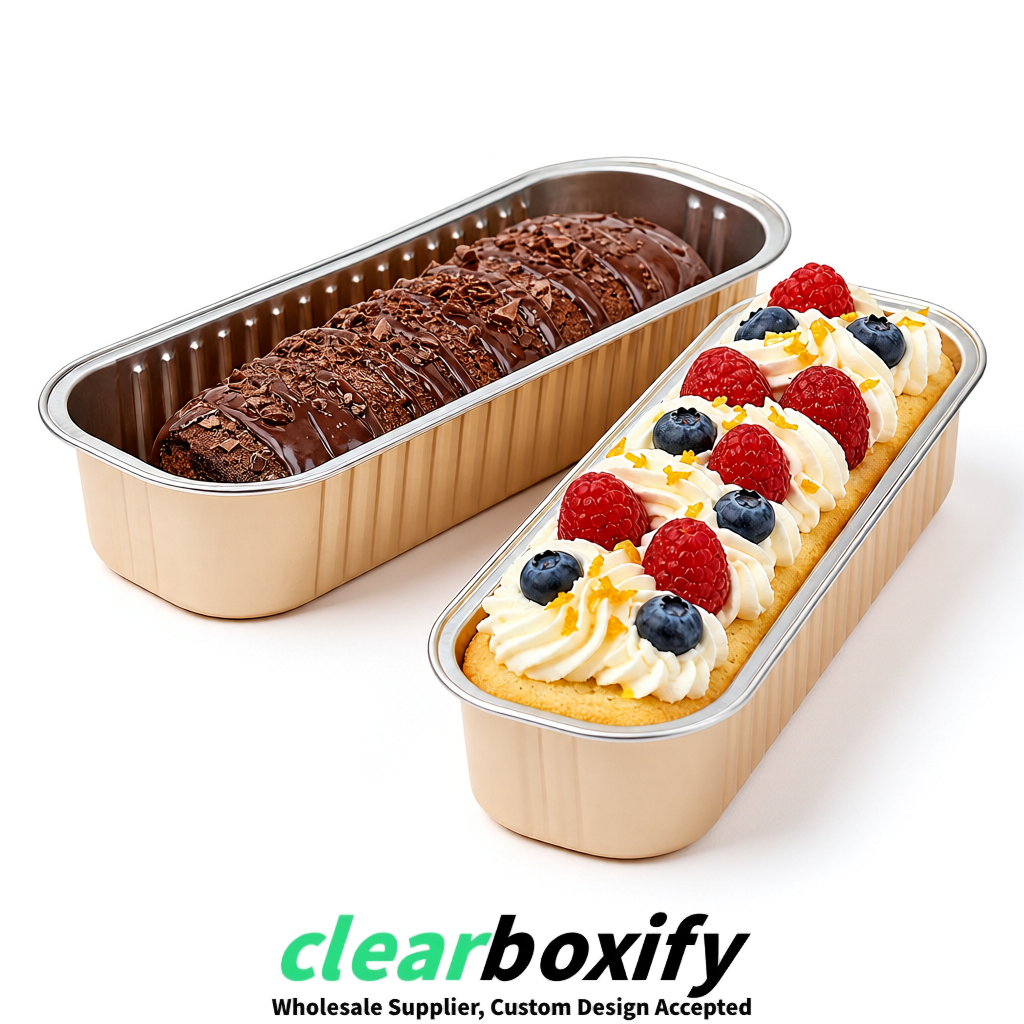 Beige Mini Loaf Pans with Clear Lids 6.8oz Rectangular Aluminum Foil Baking Pans Supplier