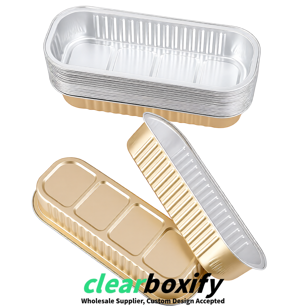 Beige Mini Loaf Pans with Clear Lids 6.8oz Rectangular Aluminum Foil Baking Pans Supplier