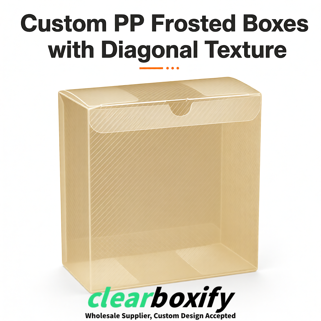 Beige Matte PP Frosted & Diagonal Texture Boxes with Diagonal Texture