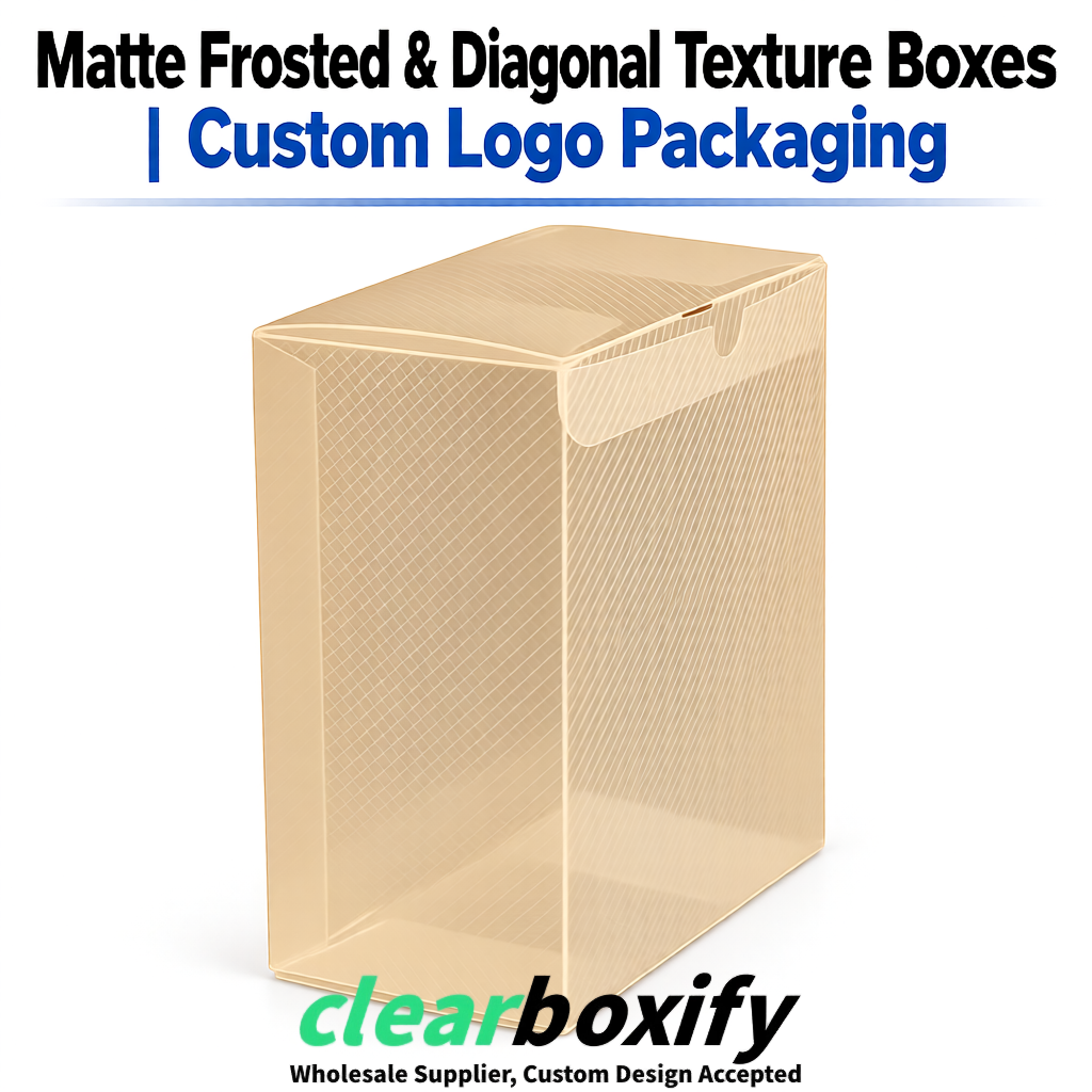 Beige Matte PP Frosted & Diagonal Texture Boxes with Diagonal Texture
