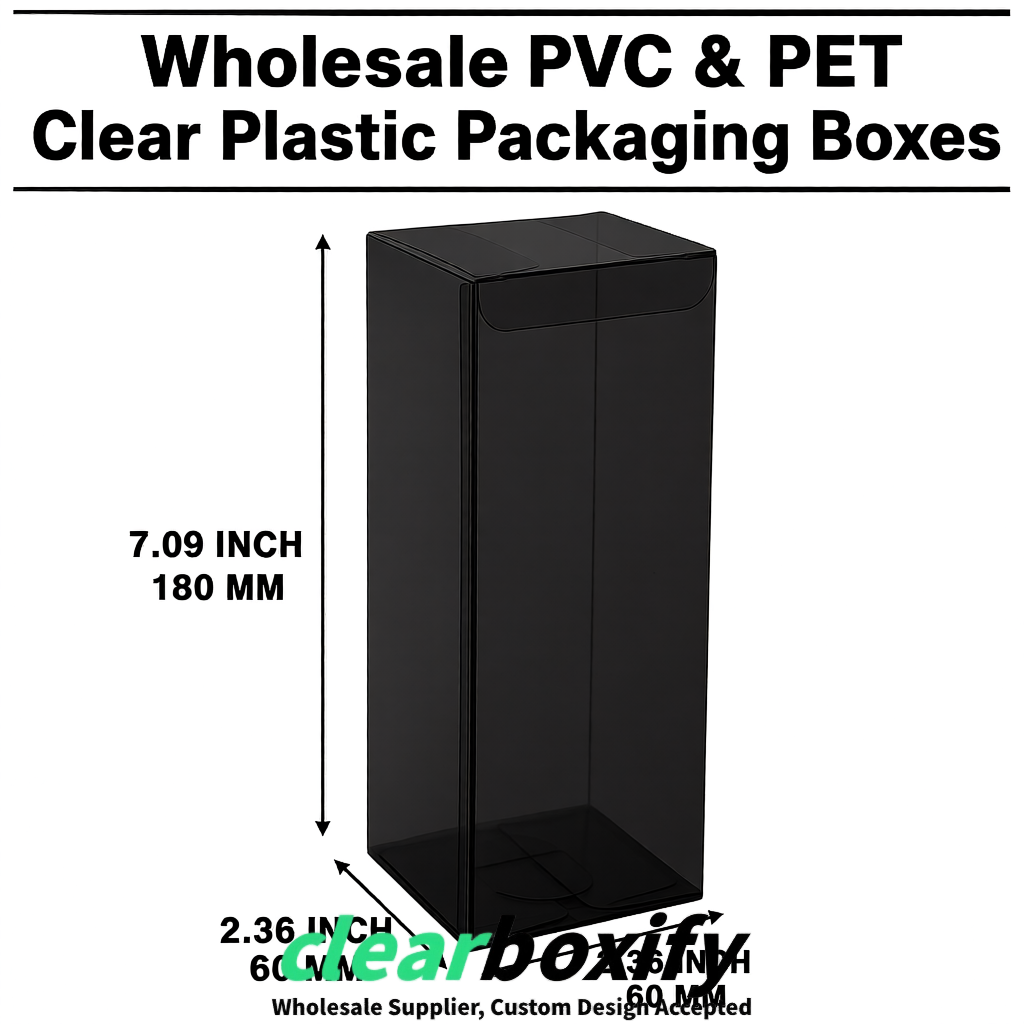 PPWR-Aligned Black Translucent PVC & PET Boxes 60x60x180mm 76x76x76mm 70x70x70/100/120mm