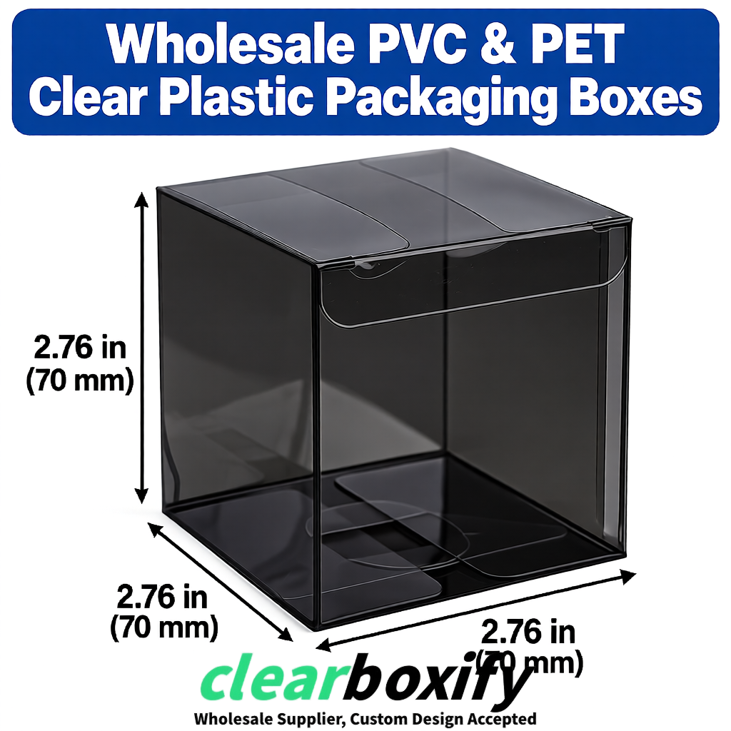 PPWR-Aligned Black Translucent PVC & PET Boxes 60x60x180mm 76x76x76mm 70x70x70/100/120mm