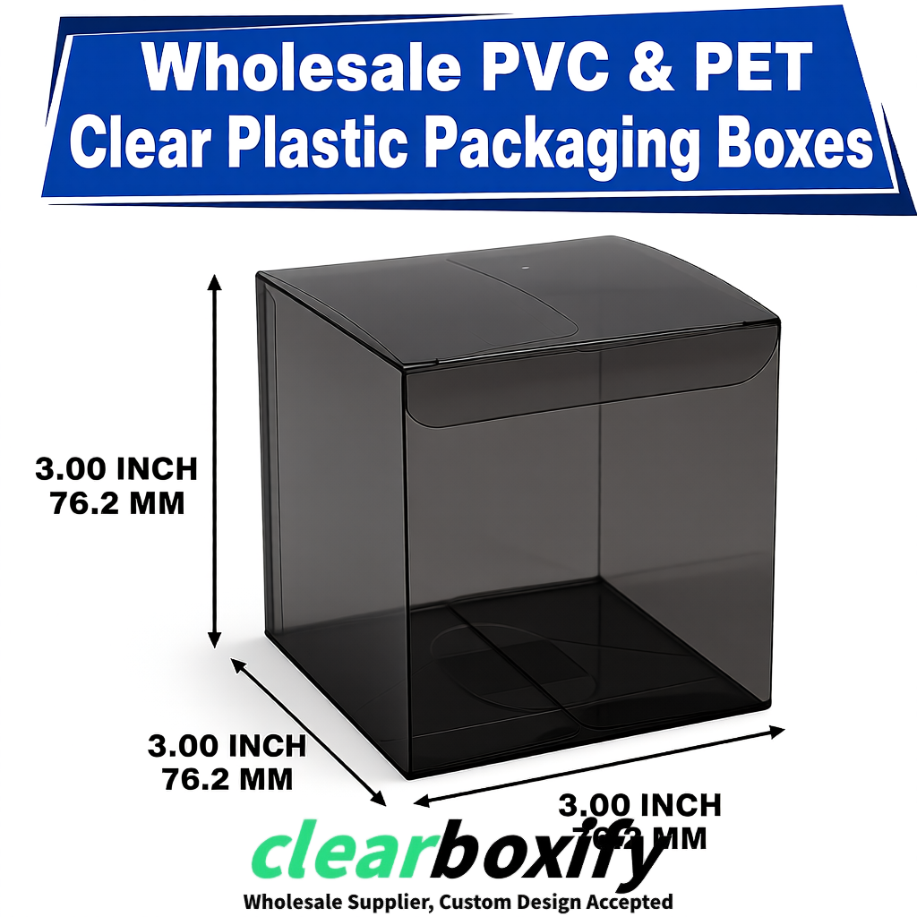 PPWR-Aligned Black Translucent PVC & PET Boxes 60x60x180mm 76x76x76mm 70x70x70/100/120mm