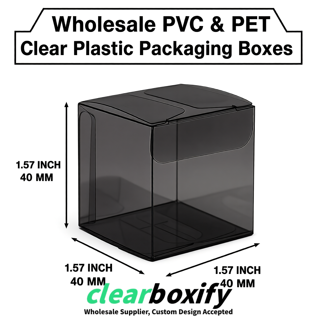 Black Clear PVC & PET Boxes 38x38x38, 40x40x40, 50x50x50/80mm