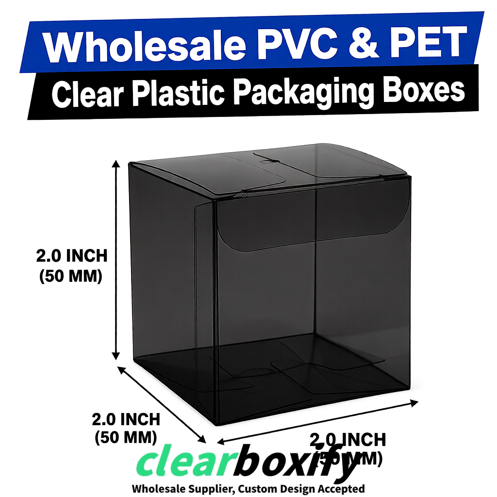 Black Clear PVC & PET Boxes 38x38x38, 40x40x40, 50x50x50/80mm
