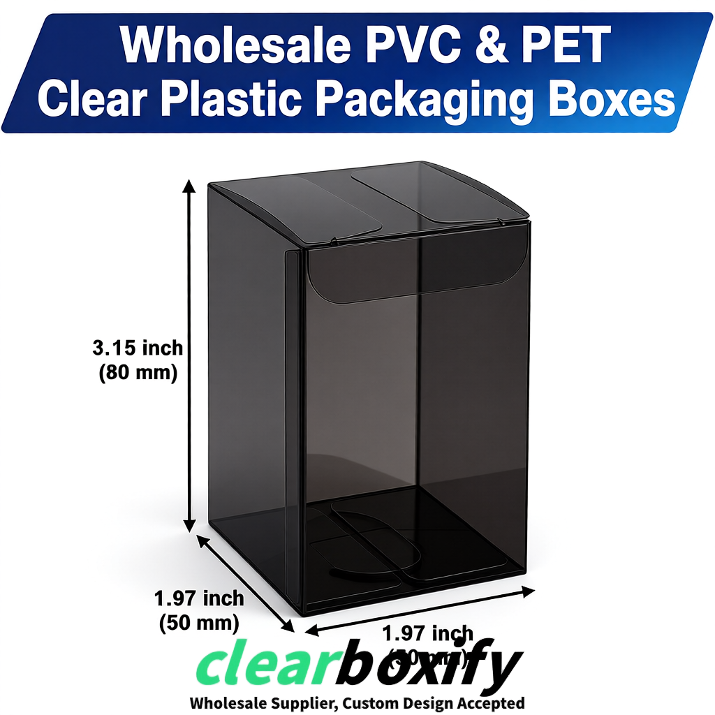 Black Clear PVC & PET Boxes 38x38x38, 40x40x40, 50x50x50/80mm