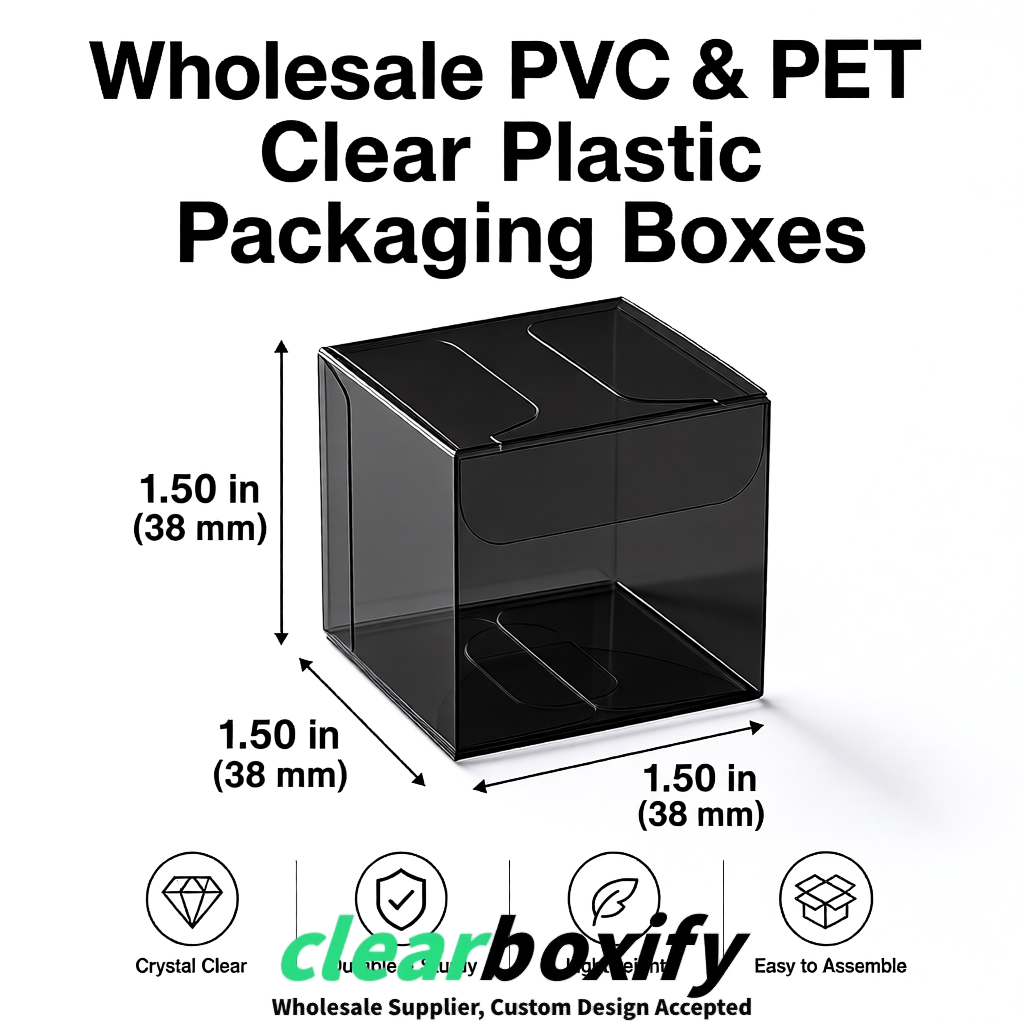 Black Clear PVC & PET Boxes 38x38x38, 40x40x40, 50x50x50/80mm