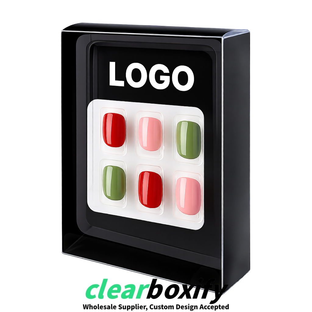 Black Clear Press-on Nails Box with Hanging Hook | Plastic PVC PP PET Packaging