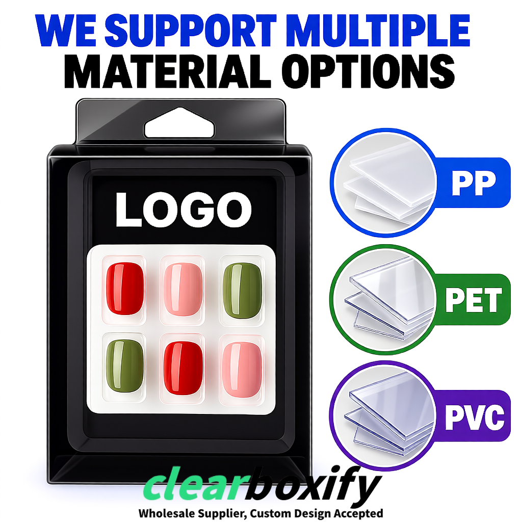 Black Clear Press-on Nails Box with Hanging Hook | Plastic PVC PP PET Packaging