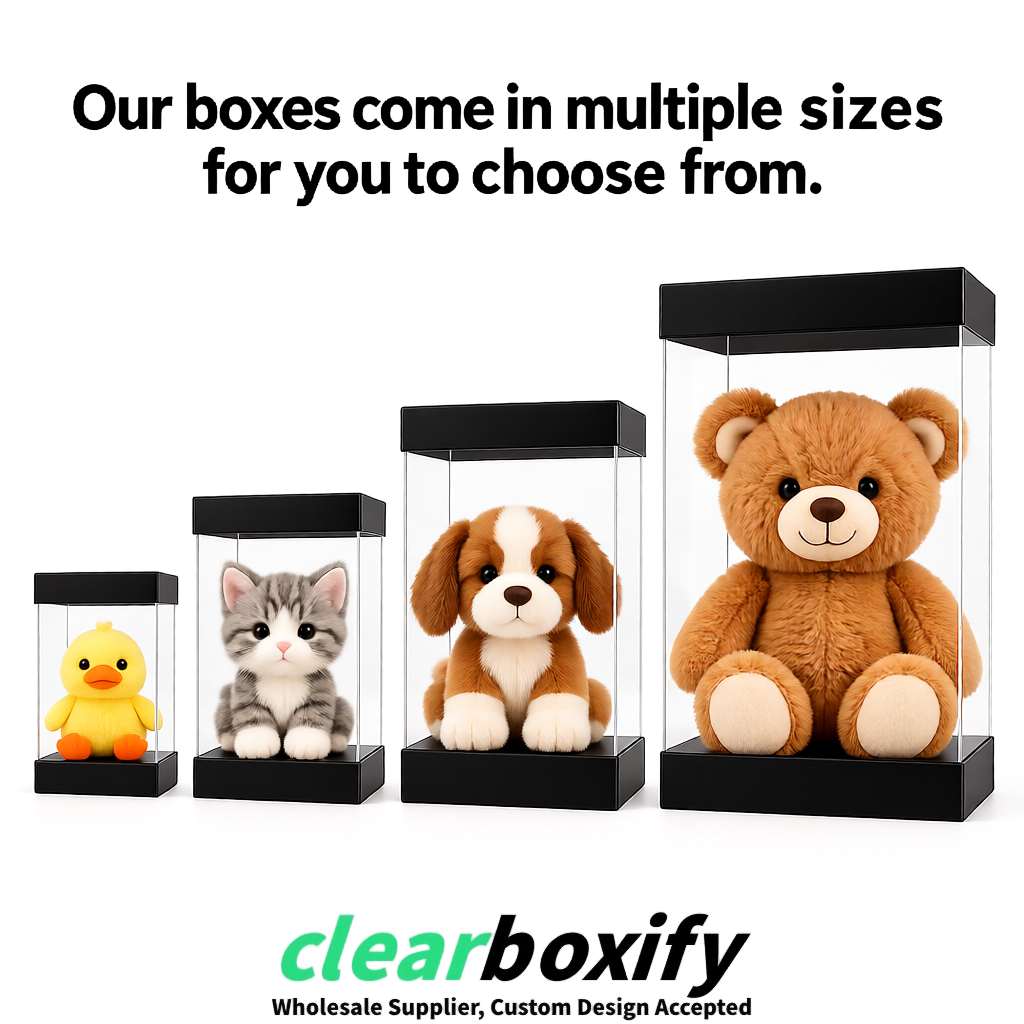 Black Clear Toy Display Boxes with White Base & Top | Wholesale Bulk Packaging