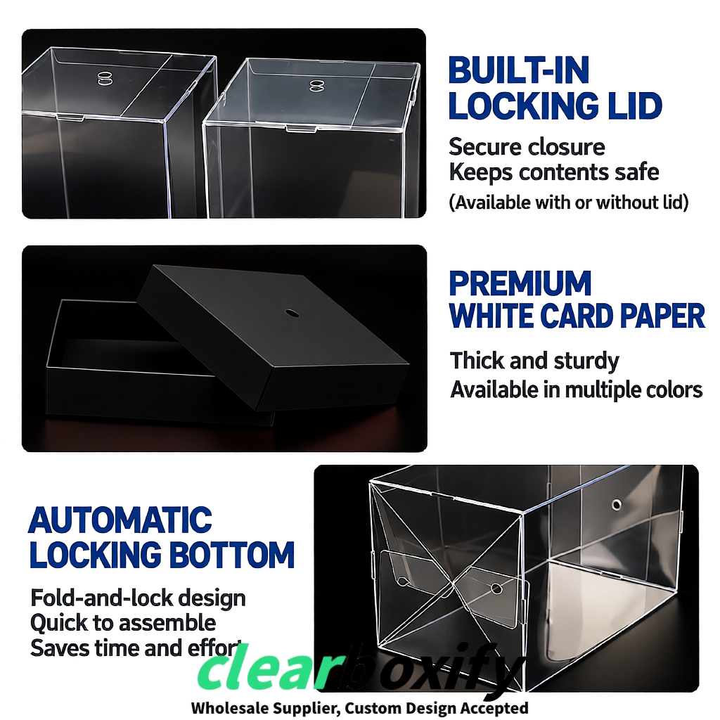Black Clear Toy Display Boxes with White Base & Top | Wholesale Bulk Packaging