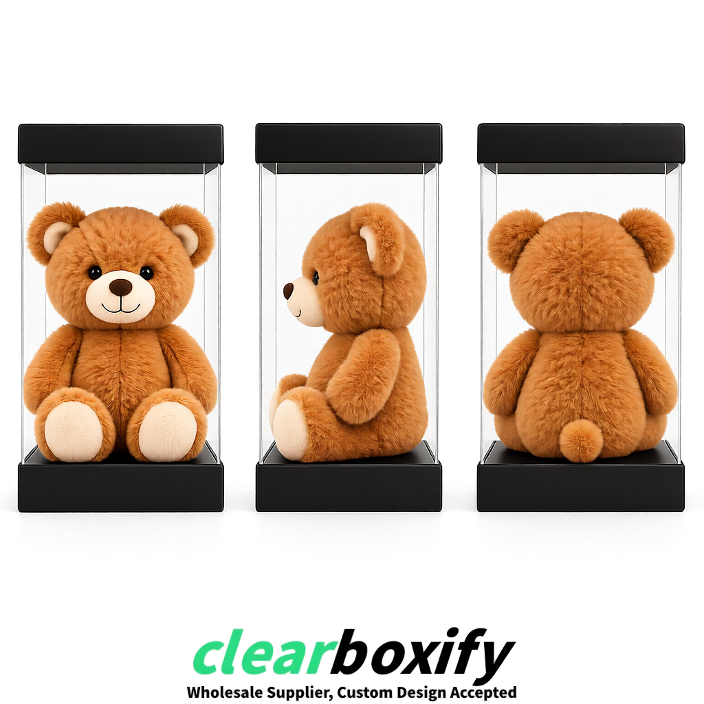 Black Clear Toy Display Boxes with White Base & Top | Wholesale Bulk Packaging