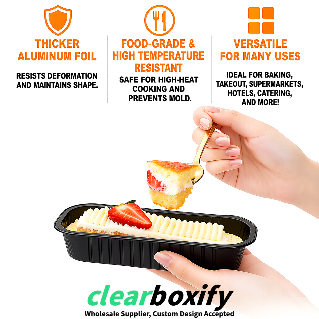 Black Mini Loaf Pans with Clear Lids 6.8oz Rectangular Aluminum Foil Baking Pans Supplier