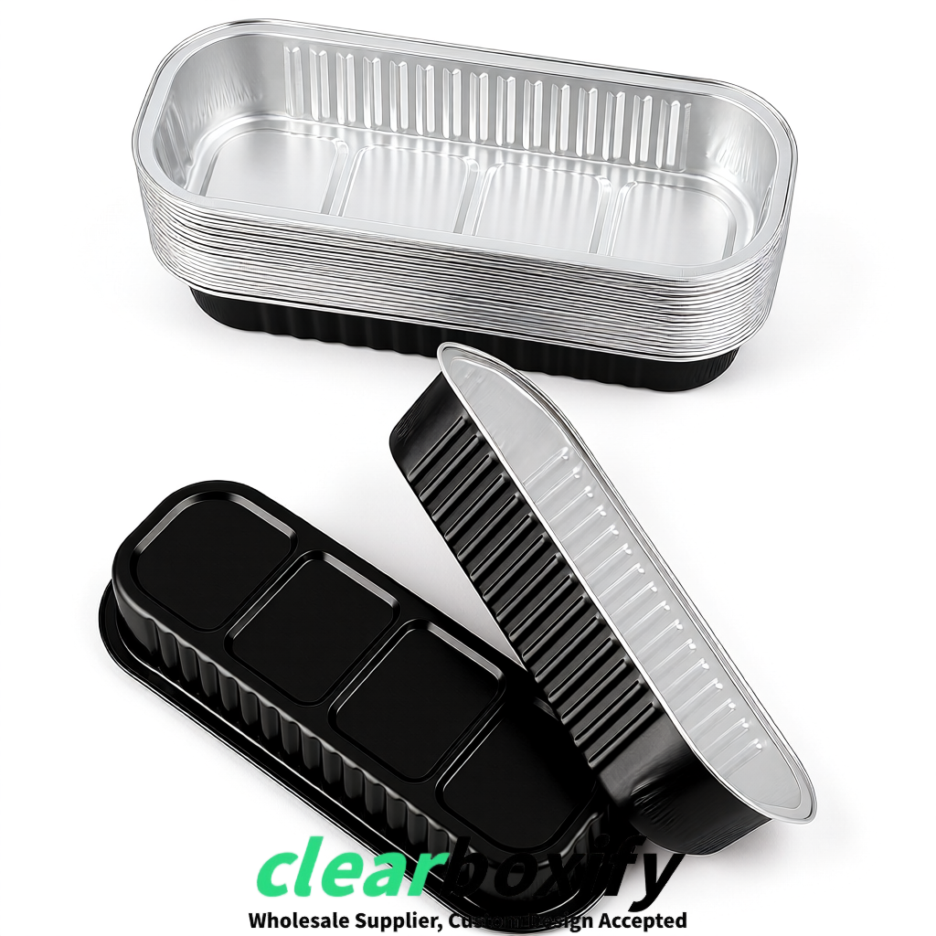 Black Mini Loaf Pans with Clear Lids 6.8oz Rectangular Aluminum Foil Baking Pans Supplier
