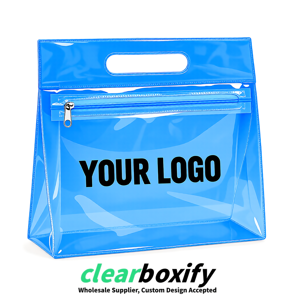 Blue EVA/PVC Cosmetic Bags | OEM/ODM Clear Zipper Makeup Pouches