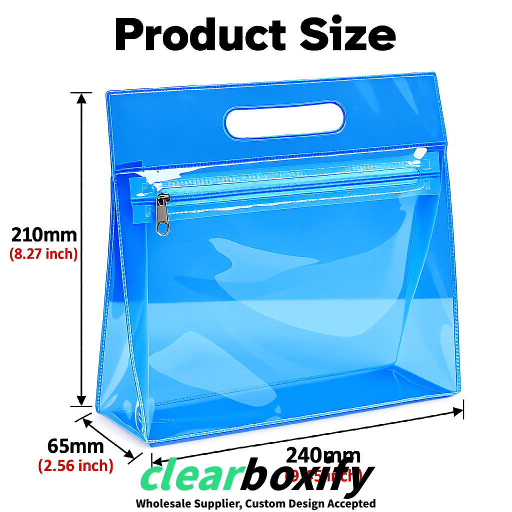 Blue EVA/PVC Cosmetic Bags | OEM/ODM Clear Zipper Makeup Pouches