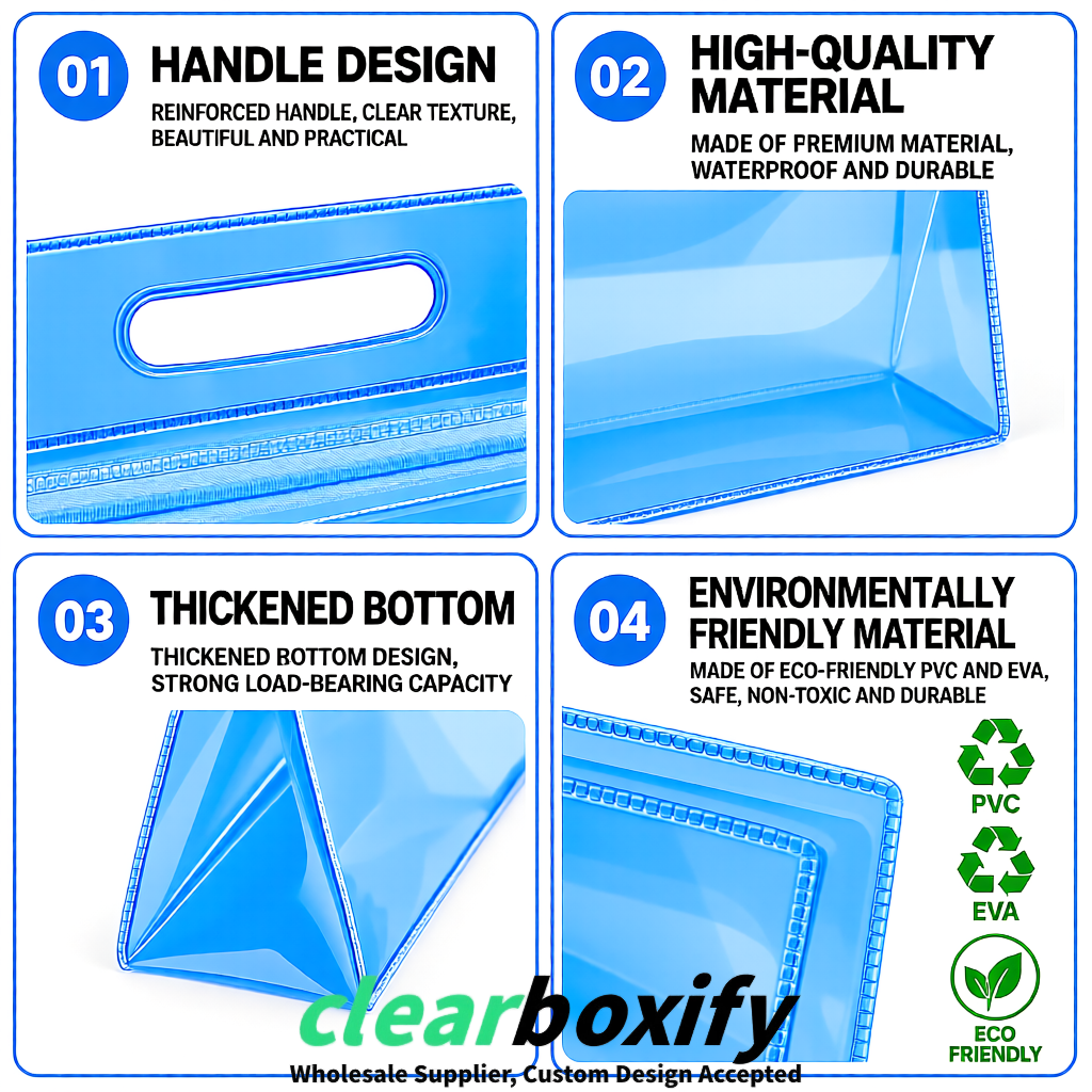 Blue EVA/PVC Cosmetic Bags | OEM/ODM Clear Zipper Makeup Pouches