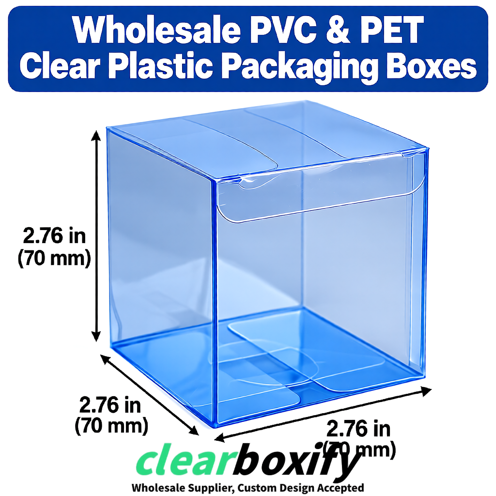 PPWR-Aligned Blue Translucent PVC & PET Boxes 60x60x180mm 76x76x76mm 70x70x70/100/120mm