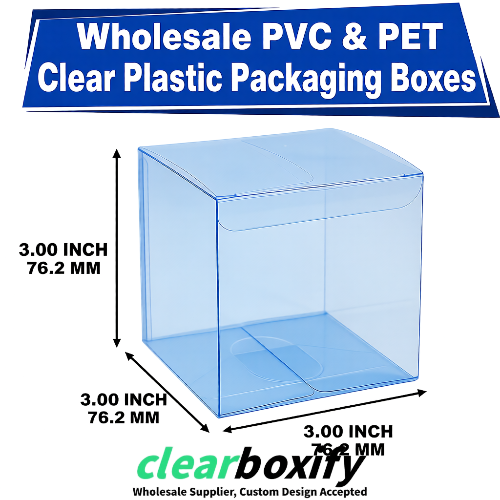 PPWR-Aligned Blue Translucent PVC & PET Boxes 60x60x180mm 76x76x76mm 70x70x70/100/120mm