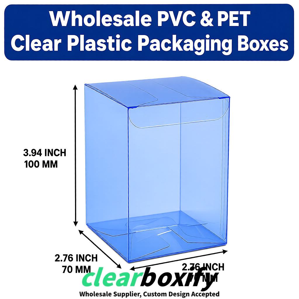 PPWR-Aligned Blue Translucent PVC & PET Boxes 60x60x180mm 76x76x76mm 70x70x70/100/120mm