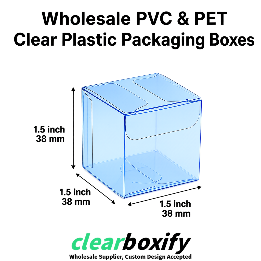 Blue Clear PVC & PET Boxes 38x38x38, 40x40x40, 50x50x50/80mm