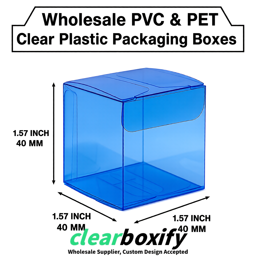 Blue Clear PVC & PET Boxes 38x38x38, 40x40x40, 50x50x50/80mm