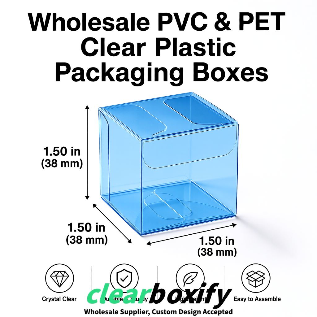 Blue Clear PVC & PET Boxes 38x38x38, 40x40x40, 50x50x50/80mm