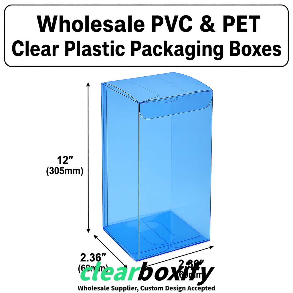 Blue Wholesale Clear PVC & PET Boxes 50x50x120/150/200mm 60x60x60/120 mm