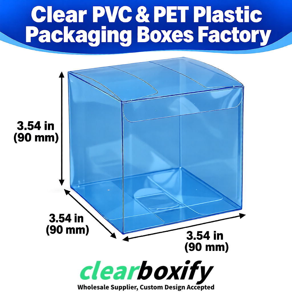 Wholesale Blue Clear PVC & PET Boxes 90x90x90mm 100x100x30/50/100mm