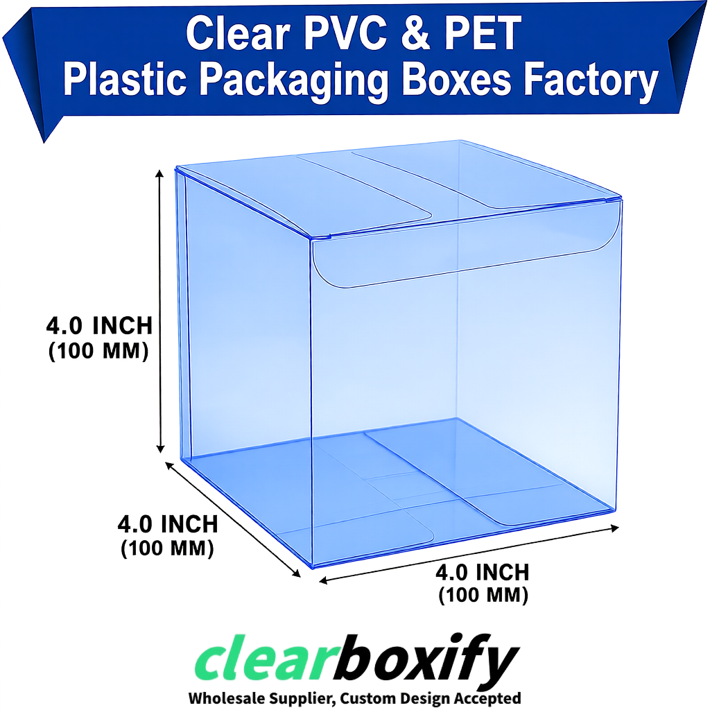 Wholesale Blue Clear PVC & PET Boxes 90x90x90mm 100x100x30/50/100mm